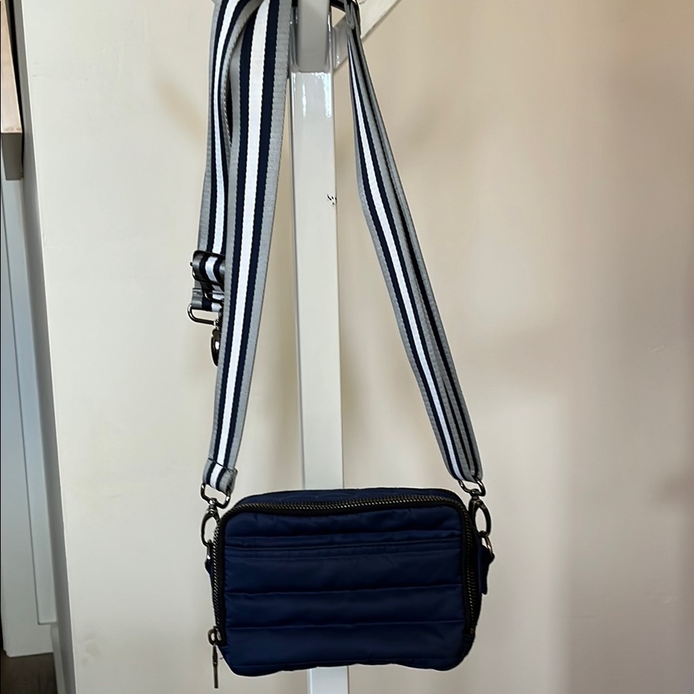 Think Royln Navy Crossbody Bag with 2 Striped Straps